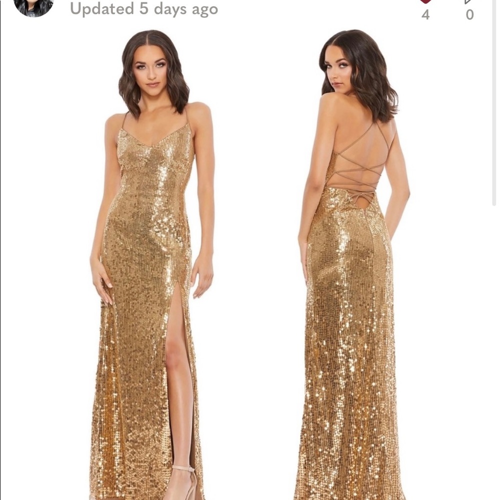 Mac Duggal 9126 Gold Metallic Sequin Gown in Antique Copper